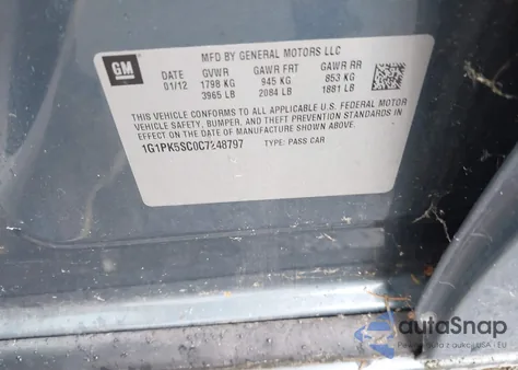 2012 Chevrolet Cruze Eco z USA, uszkodzony, nr VIN 1G1PK5SC0C7248797